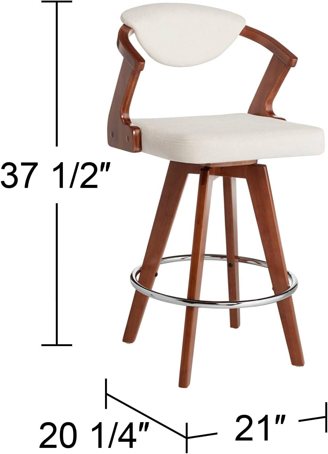 Walnut Bamboo Swivel Stool Brown 26 1/2" High Ivory Velvet Upholstered Cushion with Backrest Footrest N7811