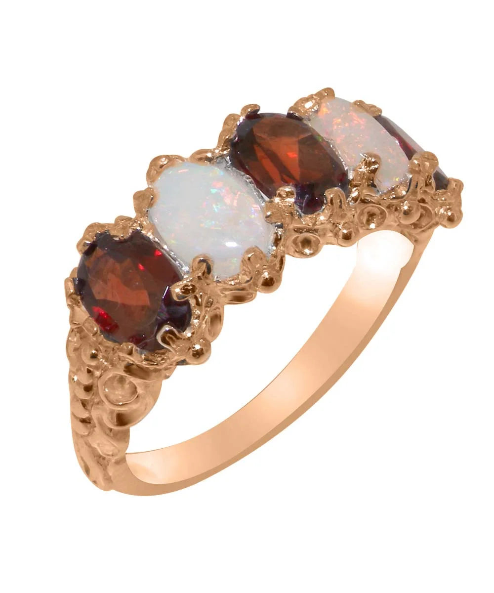 14k Rose Gold Natural Garnet & Opal Eternity Ring Y859