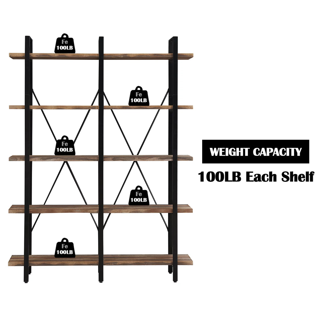Industrial 5-Shelf Double Wide Metal Bookshelf X742