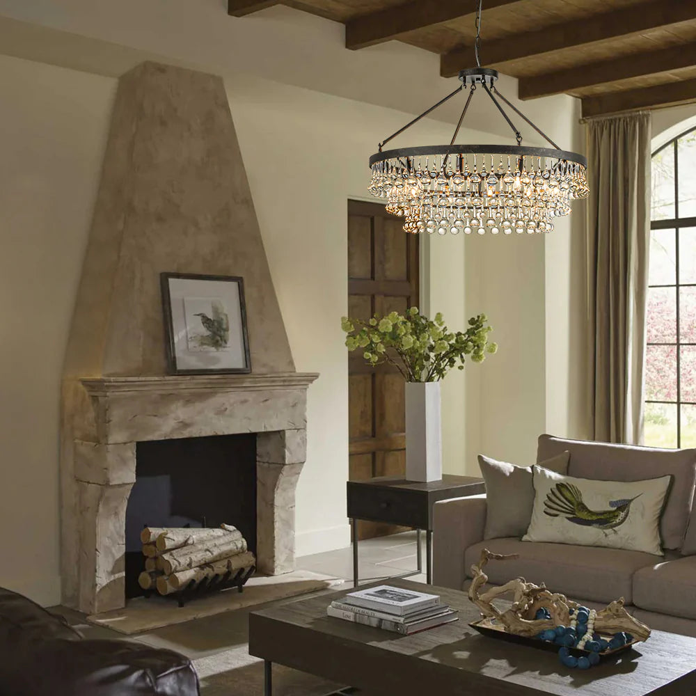 10-Light 3-Tier Drum Crystal Chandelier C4259