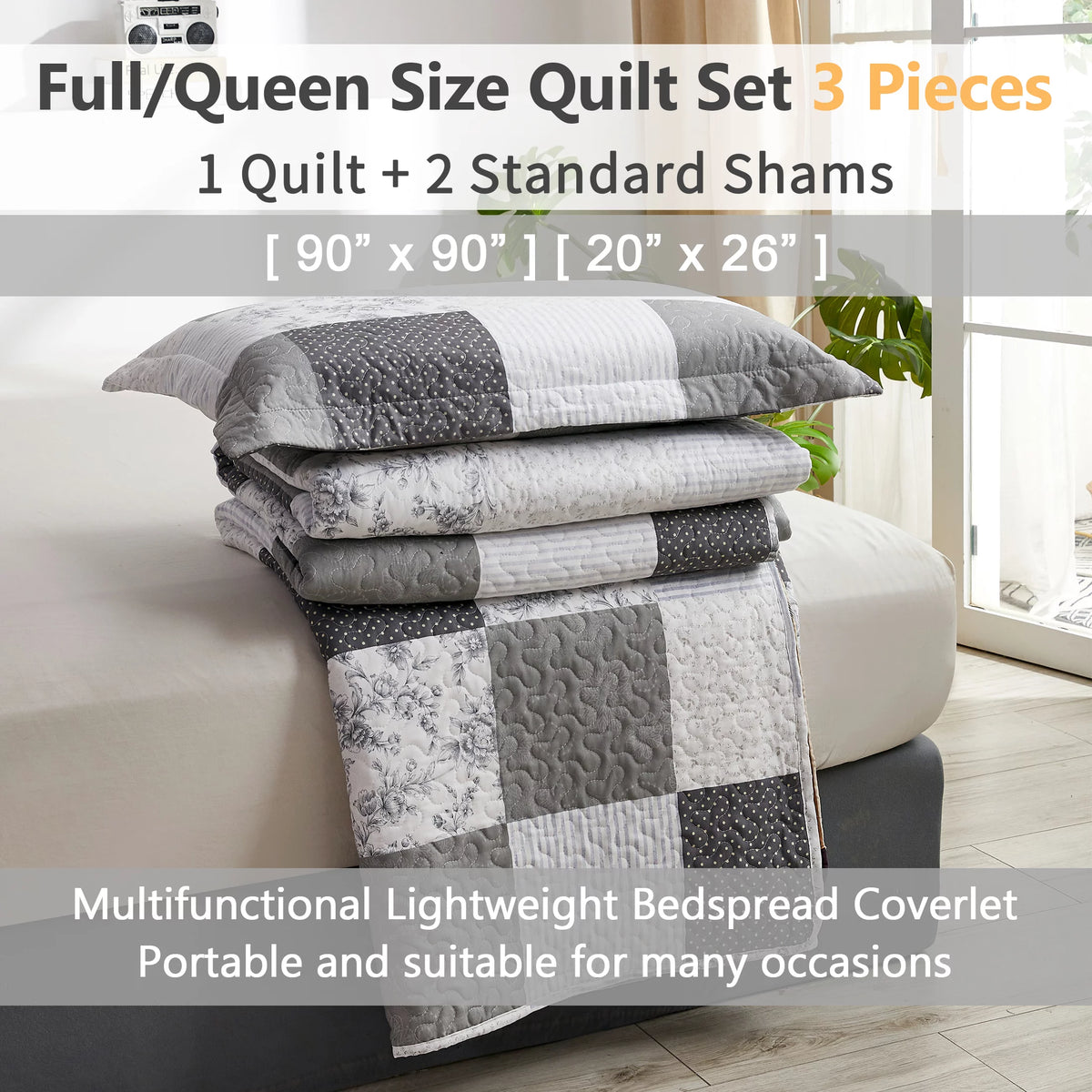Queen/Full Size Floral Patchwork Quilt Microfiber Bedspread Q92919