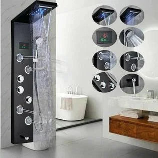 Black Shower Panel Tower with Massage System U3867