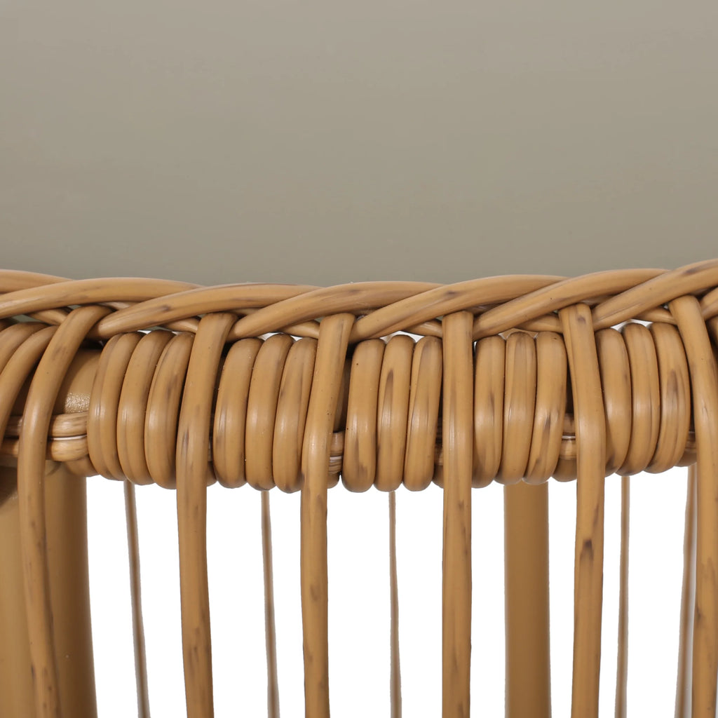 Light Brown Wicker Side Table with Tempered Glass Top W29349