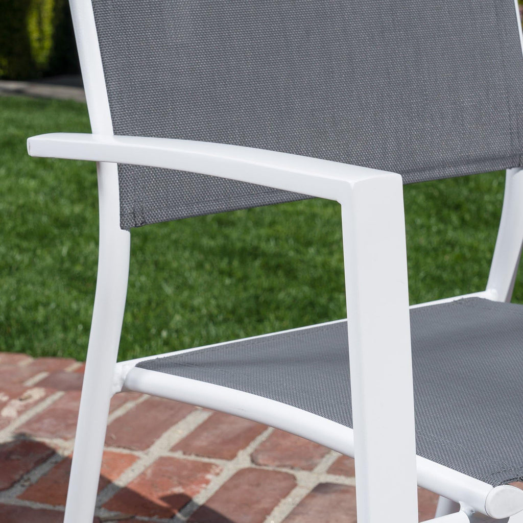 7-Piece Gray White Sling Chairs and Dining Table Outdoor Furniture A5622