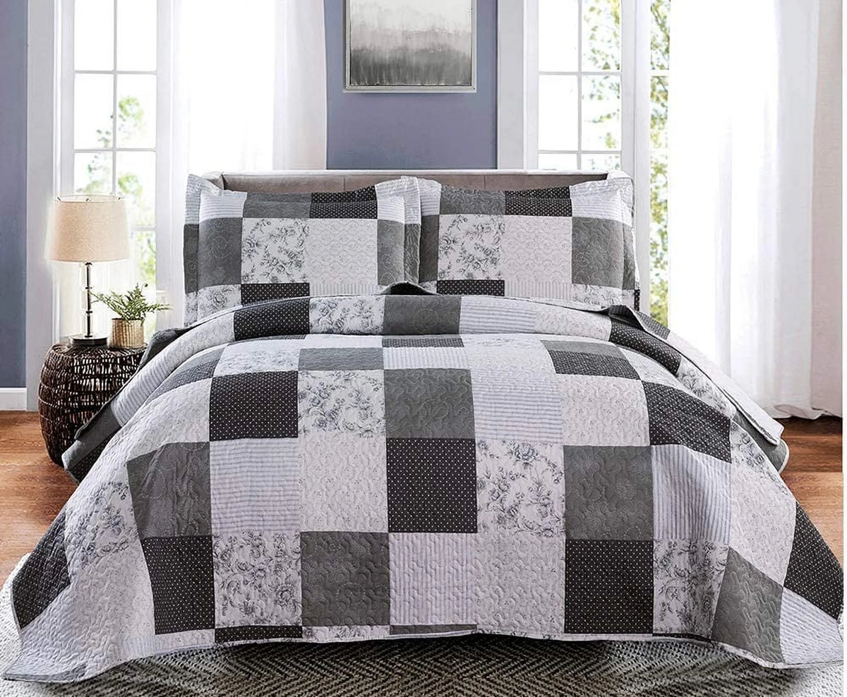 Queen/Full Size Floral Patchwork Quilt Microfiber Bedspread Q92919