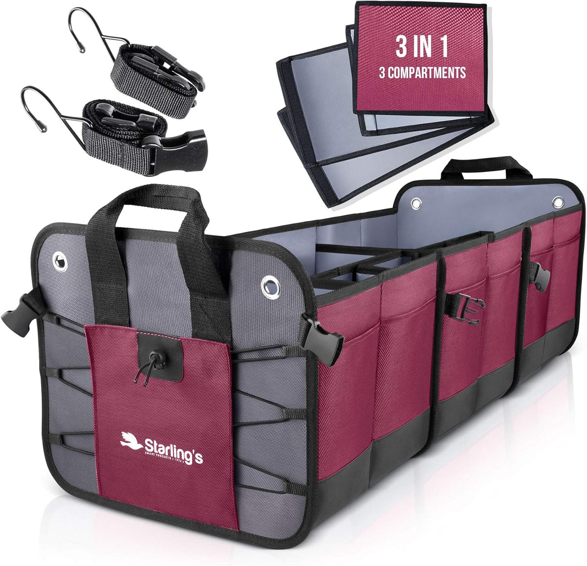Car Trunk Organizer, 3 Compartments, Black F1927