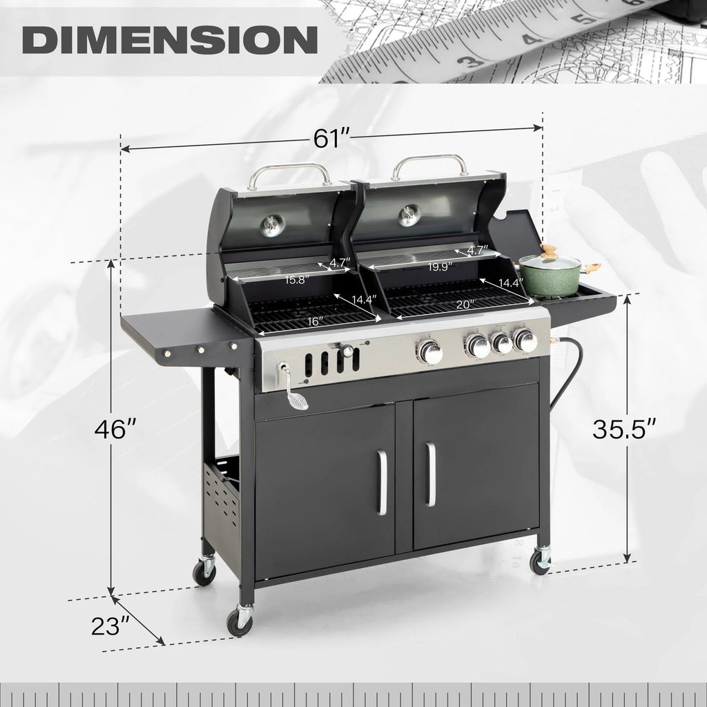 Dual Fuel Gas and Charcoal Grill Combo with Side Burner V23909