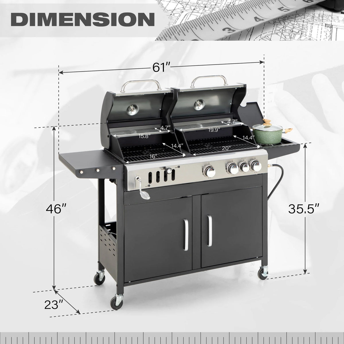 Dual Fuel Gas and Charcoal Grill Combo with Side Burner V23909