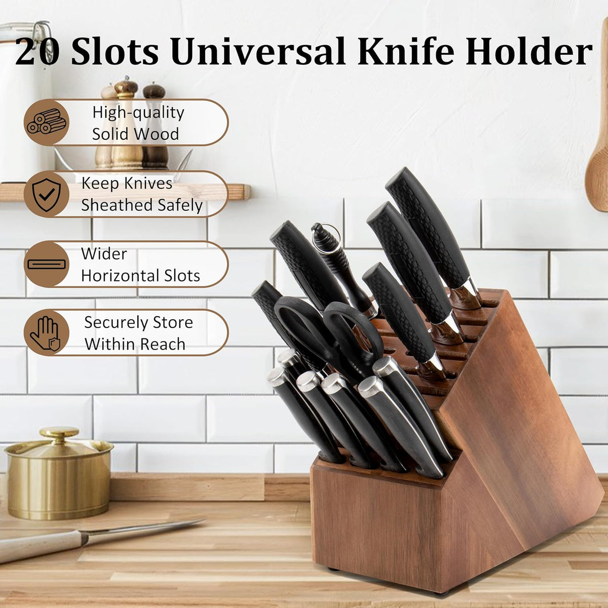 20 Slot Acacia Wood Knife Block O108904