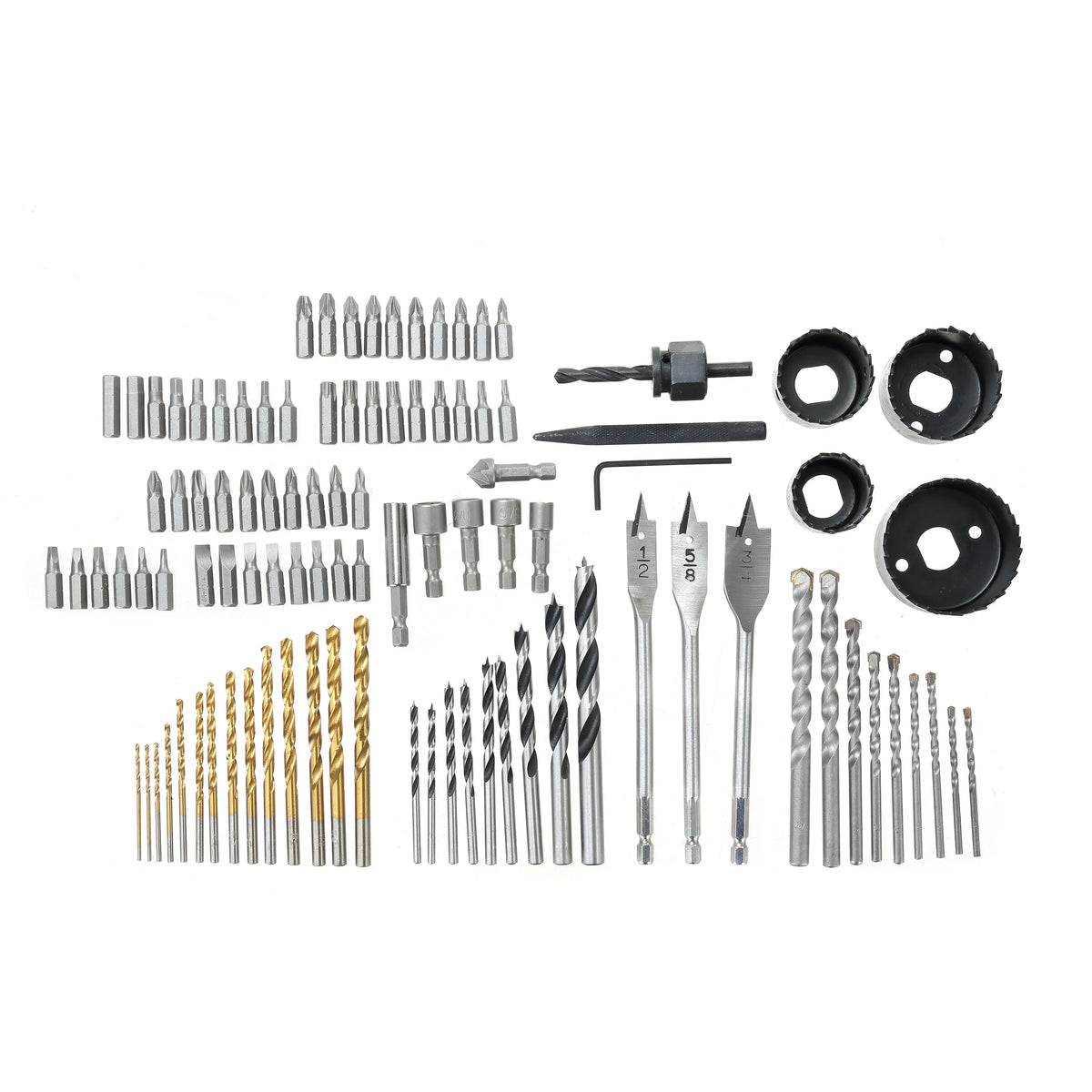 100 Piece Steel Drill Bits Screwdriver Bits and Nut Driver Bits Set G44796