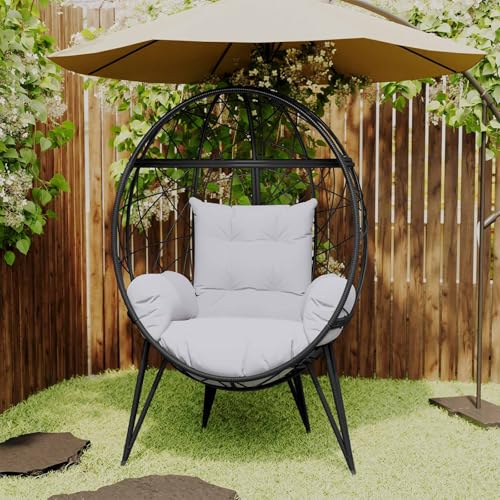 Black Wicker Egg Chair with Stand Cushion T123