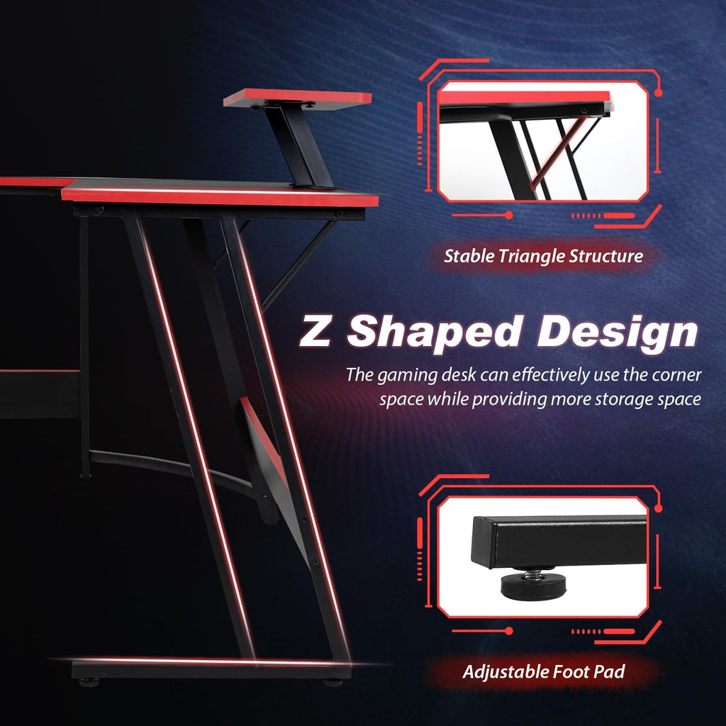 Black L Shaped Corner Computer Desk with Monitor Stand C5427