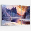 Christmas Forest with River Oil Painting Print Multi-Piece Image on Wrapped Canvas O284993