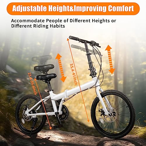 20 Inch 7 Speed Folding Bike with Dual Disc Brakes Carbon Steel White E32843