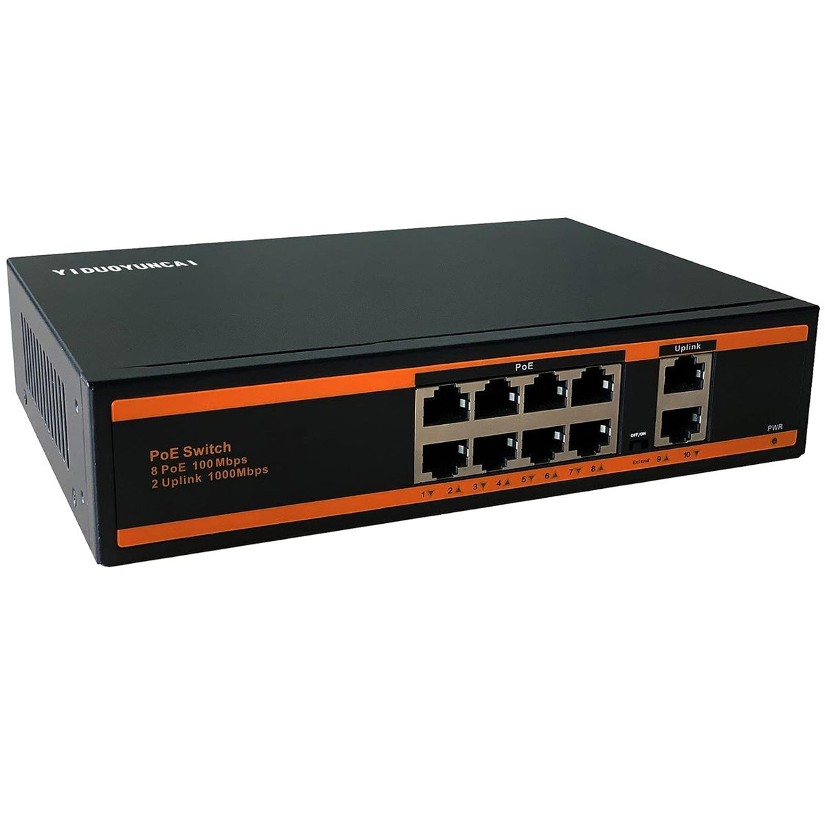 10 Port Gigabit PoE Switch 8 Port PoE+ 2 Uplink 150W Metal Fanless Unmanaged I25292