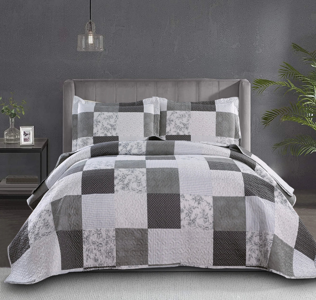 Queen/Full Size Floral Patchwork Quilt Microfiber Bedspread Q92919