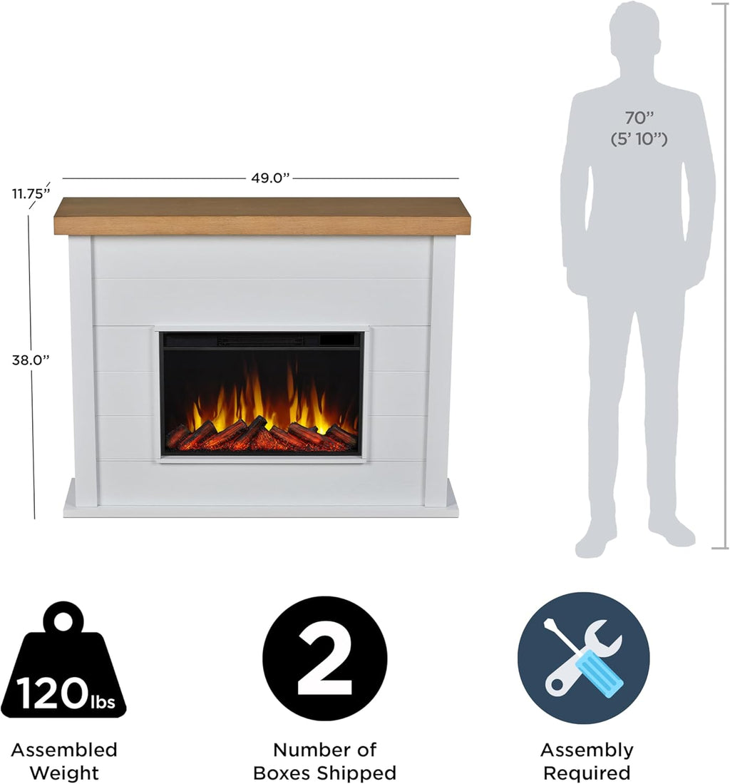 White 49" Slim Electric Fireplace with Mantel Y1322