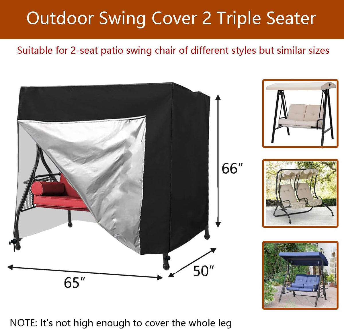 Outdoor Swing Cover 2 Seater Waterproof, 65'' (L) x 50''(W) x 66''(H) R716