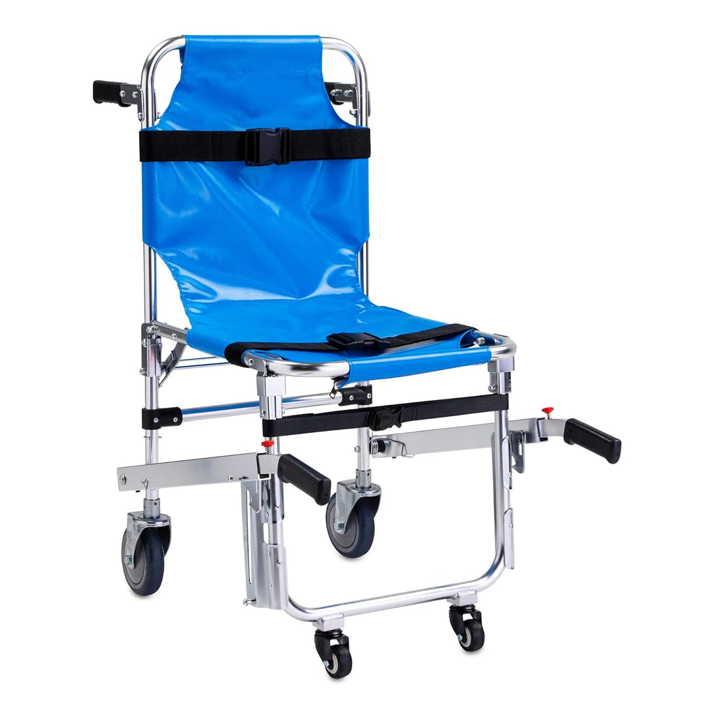 Blue Foldable Aluminum Stair Chair with Patient Restraint Straps 350 lbs Capacity 36″ x 21″ x 28″ U2813