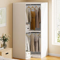 Natural Polygon Wooden Corner Wardrobe Closet with 2 Hanging Rails & Shelves T313384