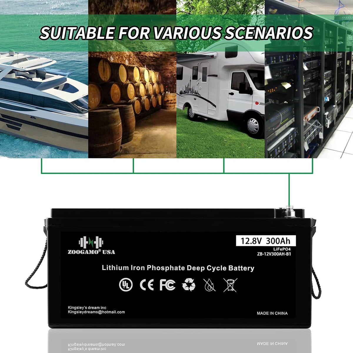 12V 300Ah Lithium LiFePO4 Deep Cycle Rechargeable Battery with Built-in BMS C9608