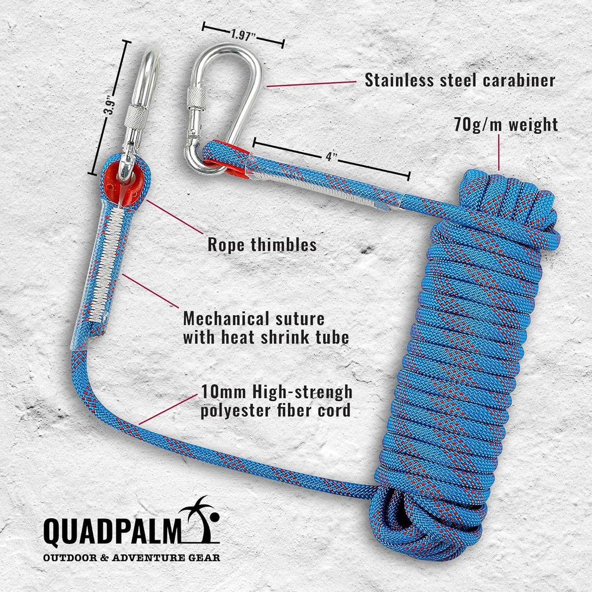 Grappling Hook and Rope 10M Heavy Duty Folding Claws A36029