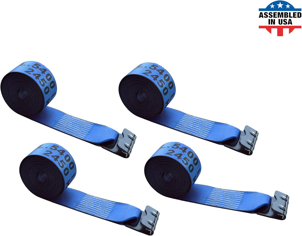 Heavy Duty Tie-Down Winch Strap with Flat Hooks, Yellow, 4 Pack R455