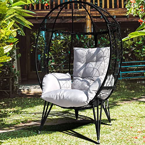 Black Wicker Egg Chair with Stand Cushion T123