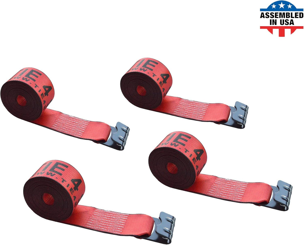 Heavy Duty Tie-Down Winch Strap with Flat Hooks, Yellow, 4 Pack R455
