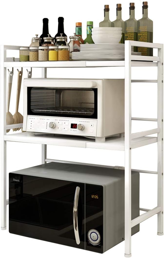 White 3-Tier Expandable Height Adjustable Carbon Steel Microwave Shelf Z485543