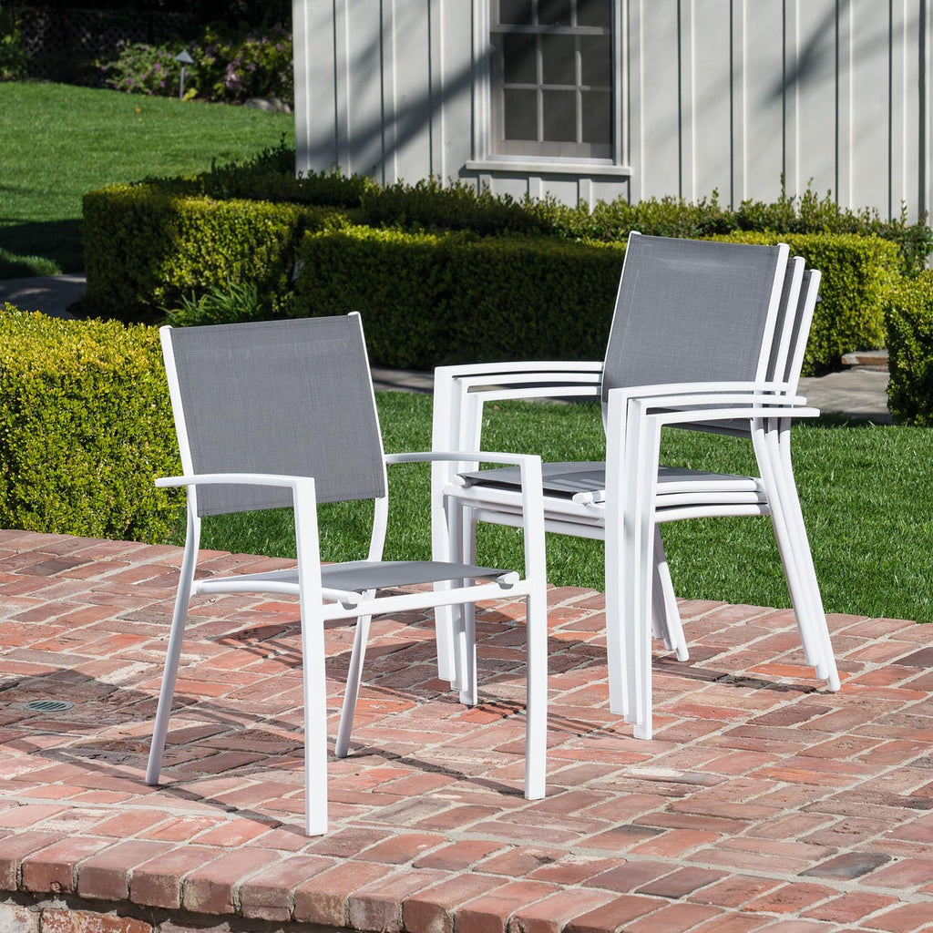 7-Piece Gray White Sling Chairs and Dining Table Outdoor Furniture A5622