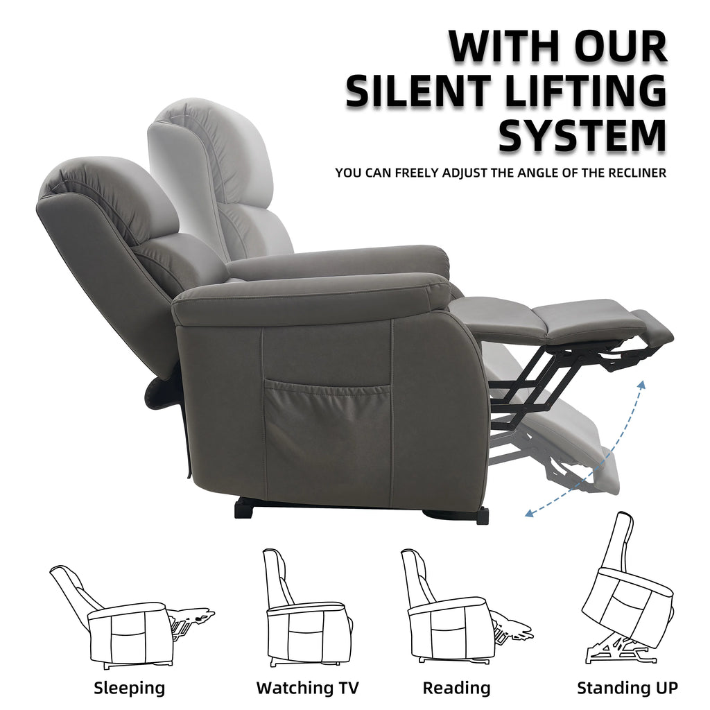 Large Power Lift Recliner with Massage and Heat, Fabric (Darkgrey) B5726