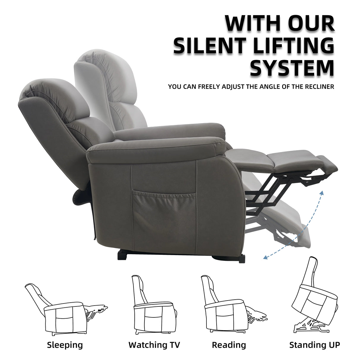 Large Power Lift Recliner with Massage and Heat, Fabric (Darkgrey) B5726