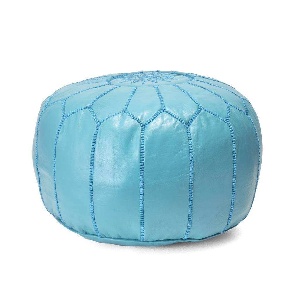 Blue Leather Moroccan Pouf Ottoman G952