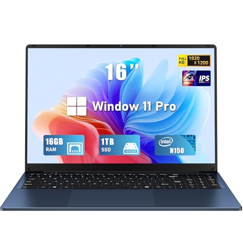 16 Inch Windows 11 Pro Gaming Laptop, 16GB RAM 1TB SSD, N150 Processor, Backlit Keyboard Z527397
