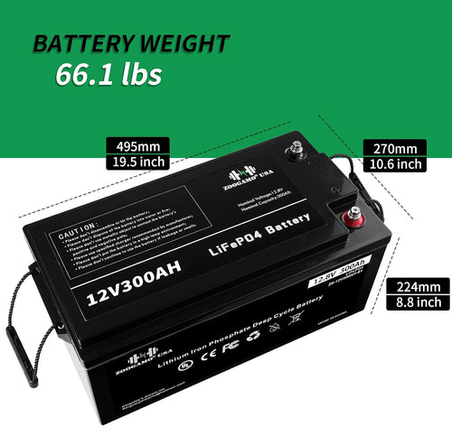 12V 300Ah Lithium LiFePO4 Deep Cycle Rechargeable Battery with Built-in BMS C9608
