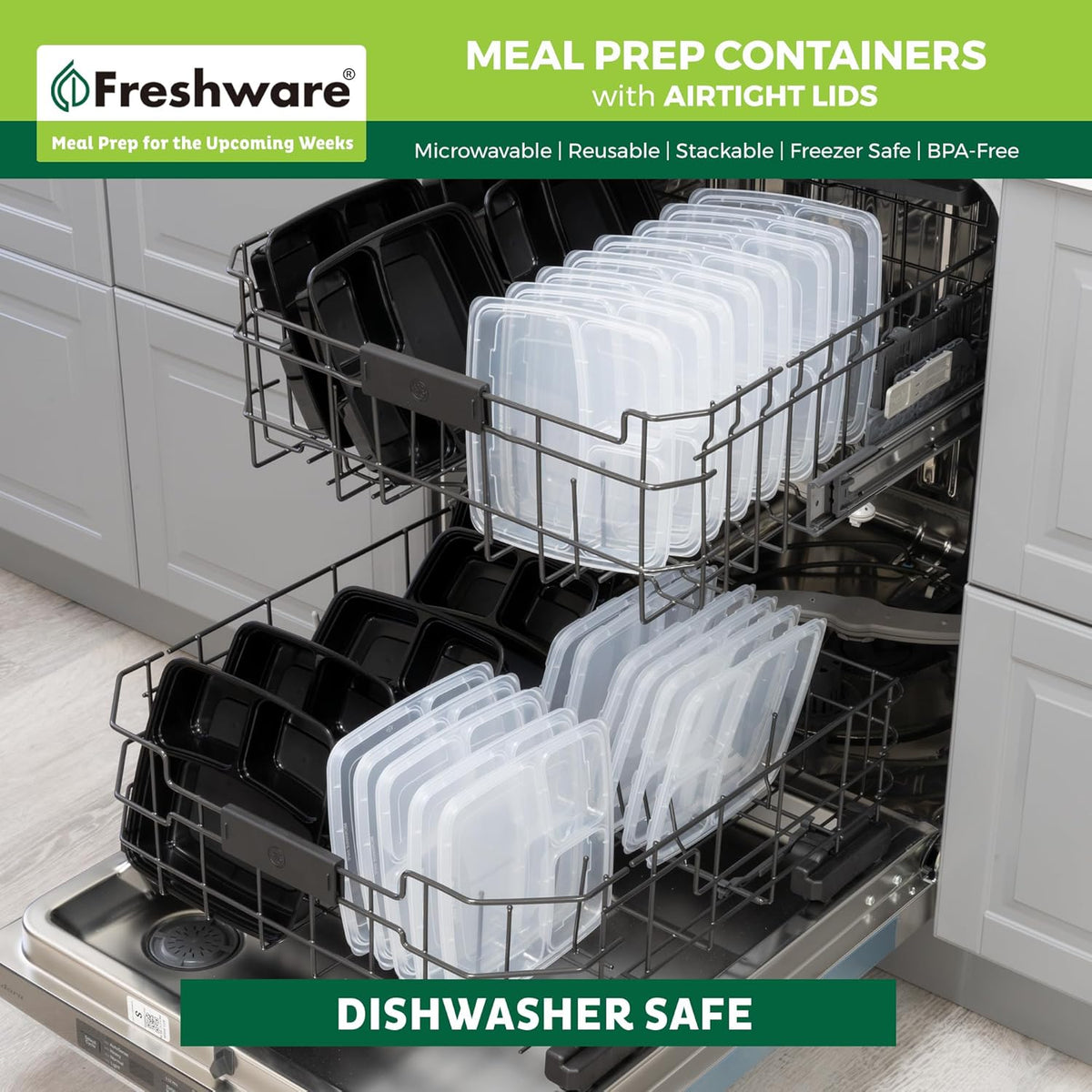 20 Count 3 Compartment BPA Free Food Containers with Lids V616