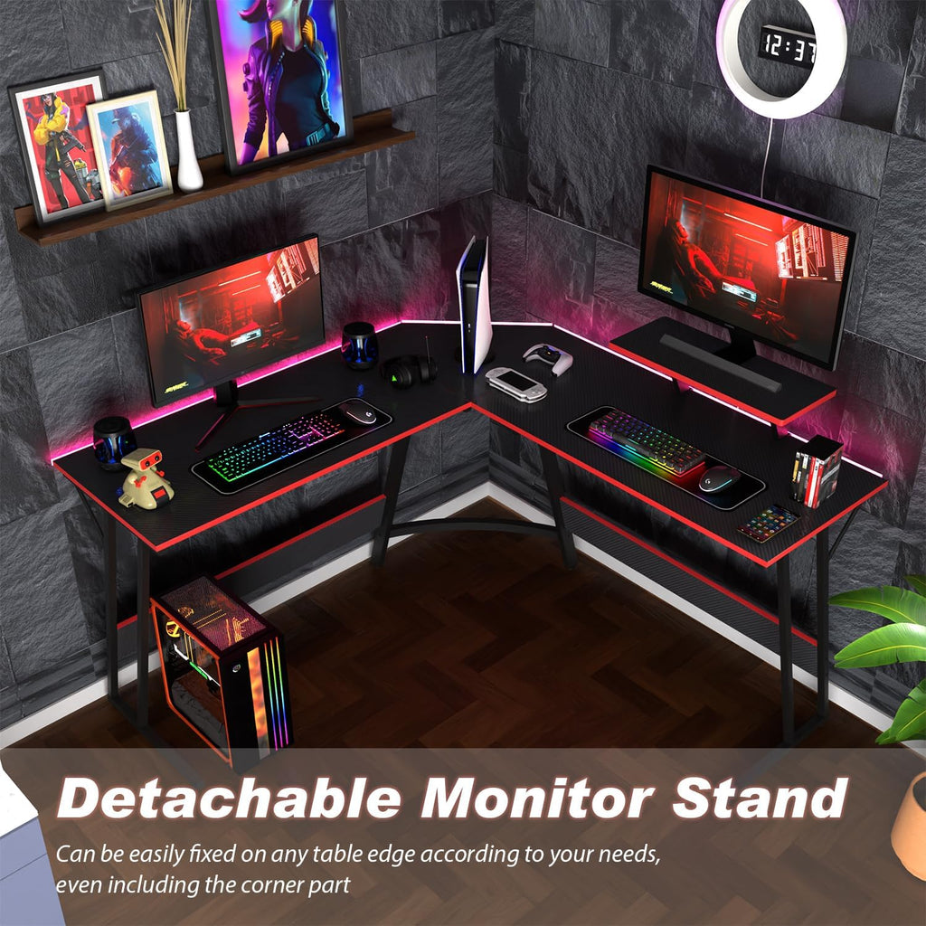 Black L Shaped Corner Computer Desk with Monitor Stand C5427