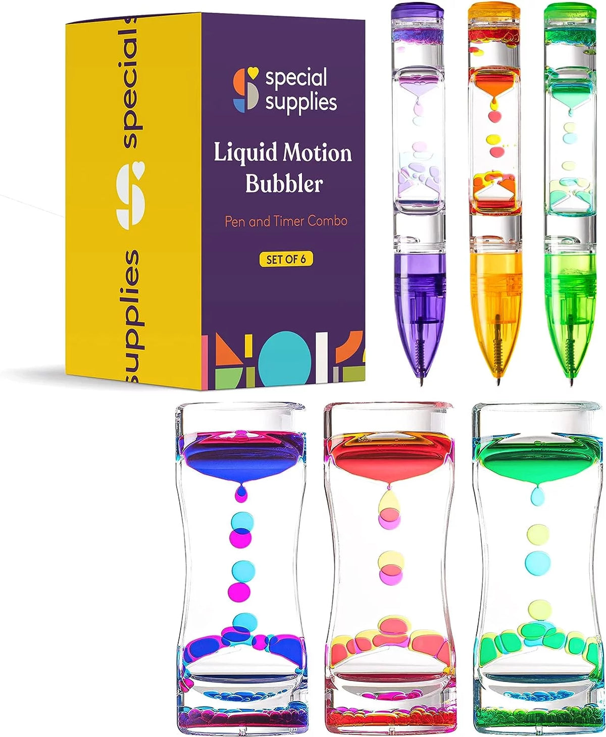 Liquid Motion Bubbler Toy Timer and Pen Combo Set of 6 Z608