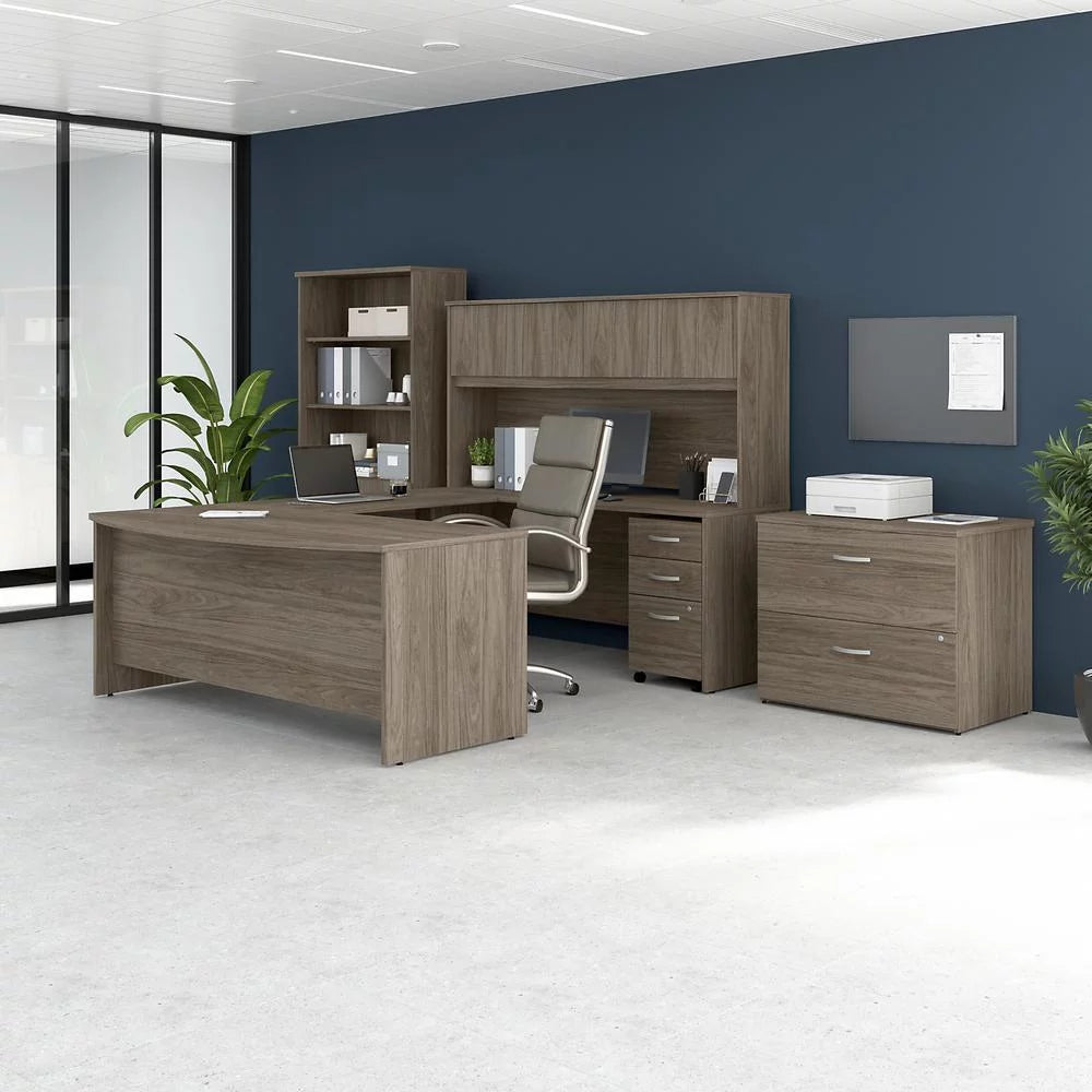 72W U Desk with Hutch and Storage Engineered Wood O162889