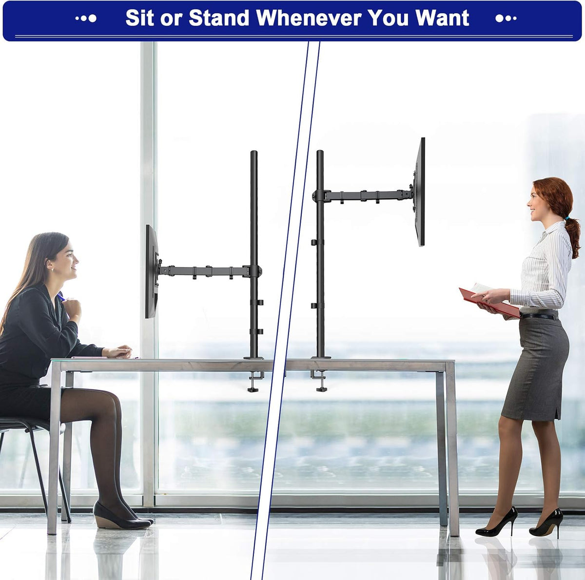 Single Monitor Mount 13-35 Inch, 39 Inch Tall, Fully Adjustable Arm, Pack of 2 J711