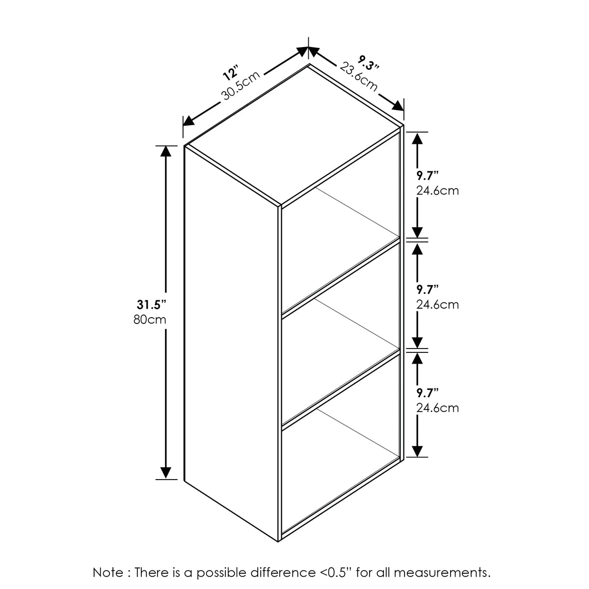3-Tier Open Shelf Bookcase H137