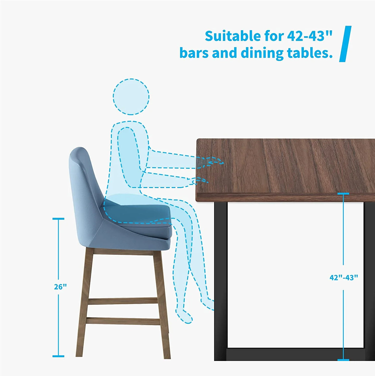26" Counter Height Bar Stools, Solid Wood Faux Leather, Dark Blue Set of 4 L751