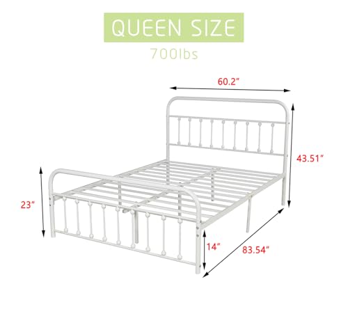 White Metal Full Size Bed Frame with Headboard Footboard O873