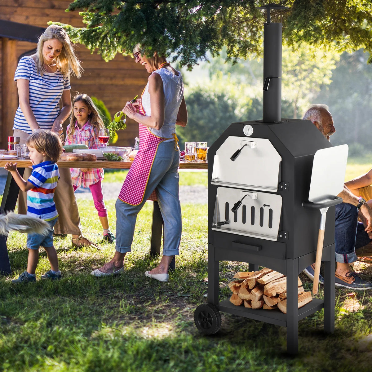 Freestanding Firewood Burning Pizza Oven with Pizza Stone J8458
