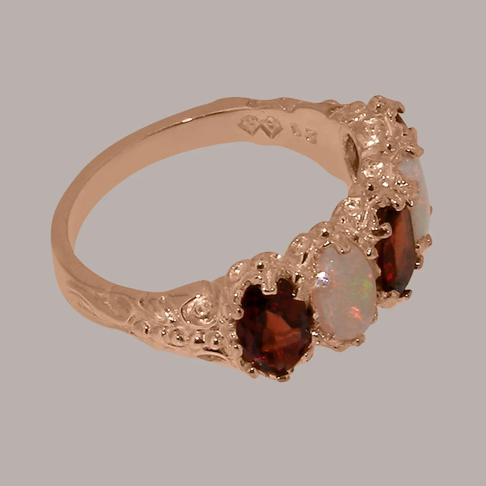 14k Rose Gold Natural Garnet & Opal Eternity Ring Y859
