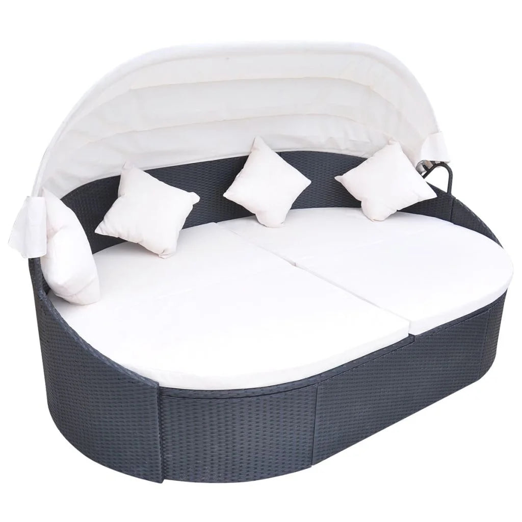 Outdoor Bed with Canopy Poly Rattan Black Q404