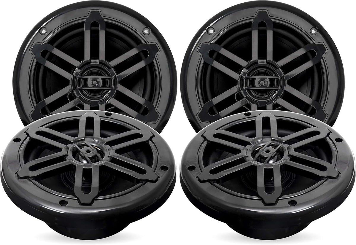 Four 1000 Watt Peak 6.5-inch 2-Way Marine Speakers with Bluetooth Amplifier B66720