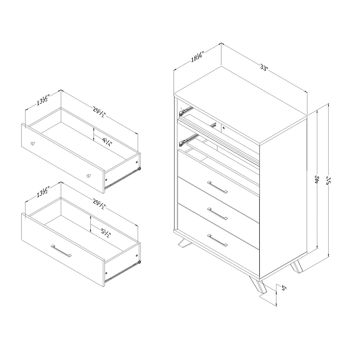 5 Drawer Dresser Natural Walnut and Matte Black H963369