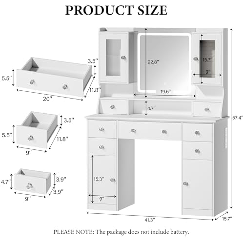 White Vanity Desk with Mirror and Lights F434